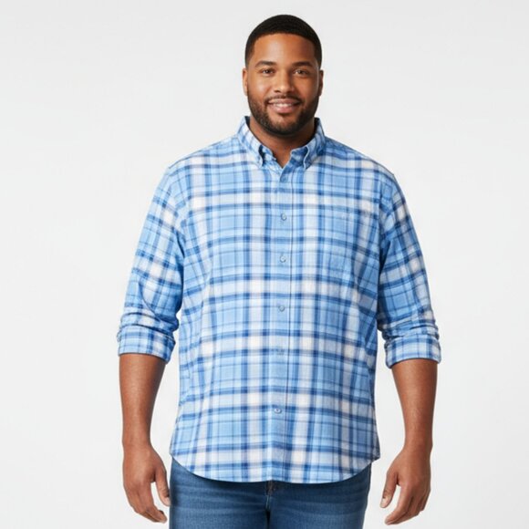 Duluth Trading Co. Blue & White Plaid Button Down Shirt NEW 2X - Picture 1 of 5